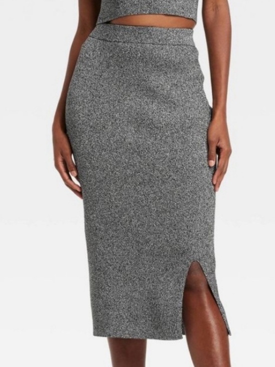 a new day Dresses & Skirts - A New Day Lurex Ribbed Stretchy Midi Skirt with Side Notch
